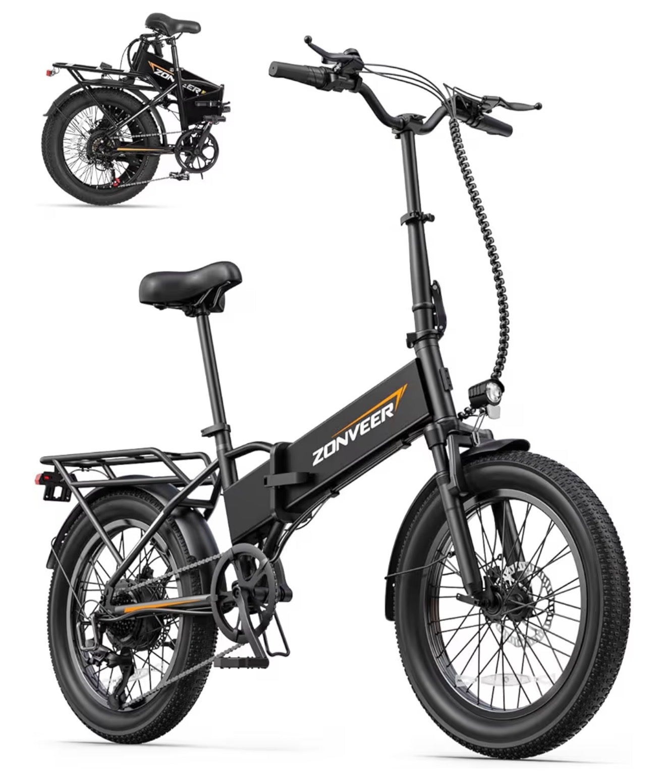 Zonveer Folding Electric Bike for Adults - 7-Speed Mountain Ebike with Peak 1200W 28MPH Brushless Motor, 48V10Ah Removable Battery
