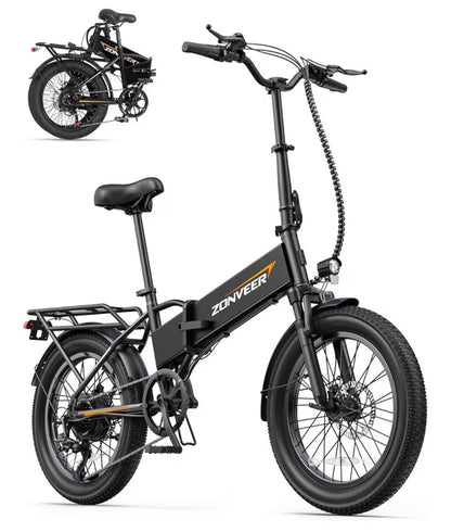 Zonveer Folding Electric Bike for Adults - 7-Speed Mountain Ebike with Peak 1200W 28MPH Brushless Motor, 48V10Ah Removable Battery