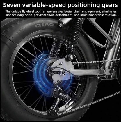 20-Inch Wide-Tire Electric Bicycle, 48V 750W Motor, 7-Speed Shimano Gearbox, 48V 13Ah Battery, 48V 2A Adapter, Top Speed 35MPH , Dual Suspension.
