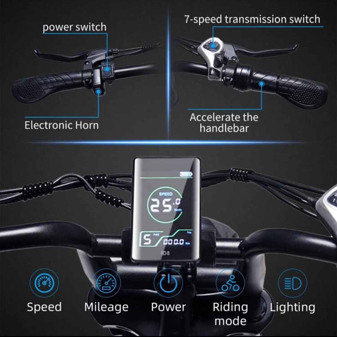 20-Inch Wide-Tire Electric Bicycle, 48V 750W Motor, 7-Speed Shimano Gearbox, 48V 13Ah Battery, 48V 2A Adapter, Top Speed 35MPH , Dual Suspension.