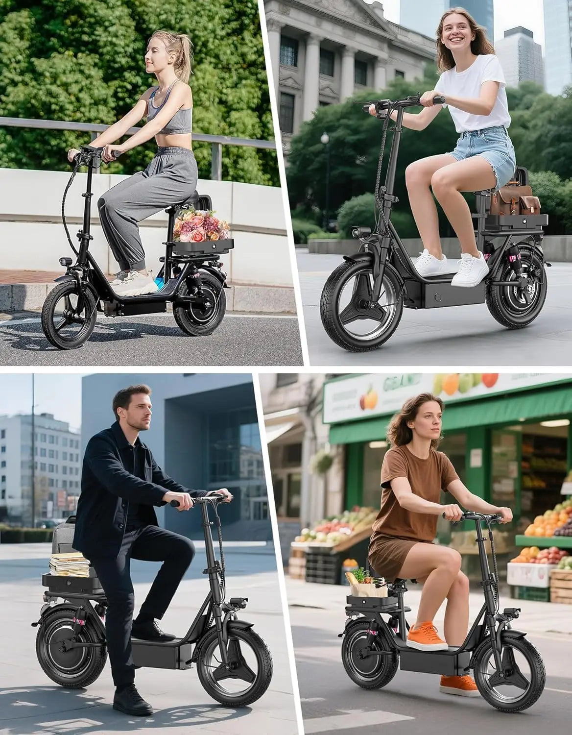 Electric Scooter Adults Seat 600W 22 mph Peak Motor Escooter Foldable 22 Miles,14'' Tires UL 2272 Certified E Scooter