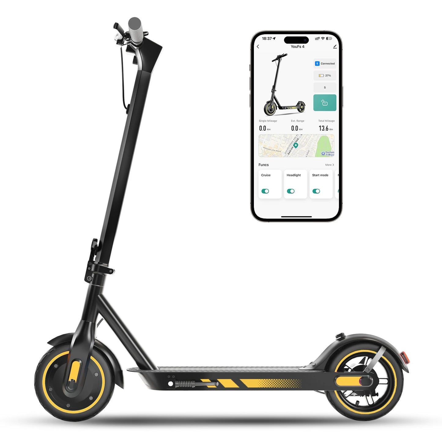 HiQiS V10 E-scooter 500WMotor 36V 10.5Ah 25MPH Speed 22mile Range Foldable E-scooter 10inch Air Tire Electric Scooter for Adults
