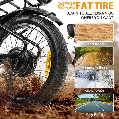 750W motor electric bicycle, 48V-10ah lithium battery outing life travel 20-inch durable urban commuting E-Bike