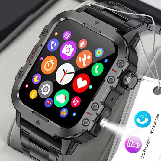 2025 New Military Smart Watch Men IP67 3ATM Waterproof Outdoor Sports Fitness Tracker Health Monitor 1.44Inch BT Call Smartwatch