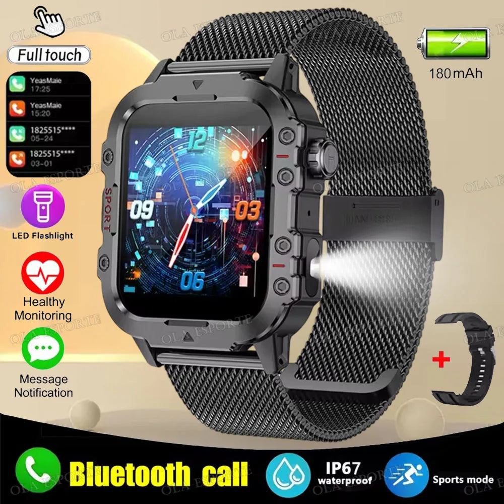 2025 New Military Smart Watch Men IP67 3ATM Waterproof Outdoor Sports Fitness Tracker Health Monitor 1.44Inch BT Call Smartwatch