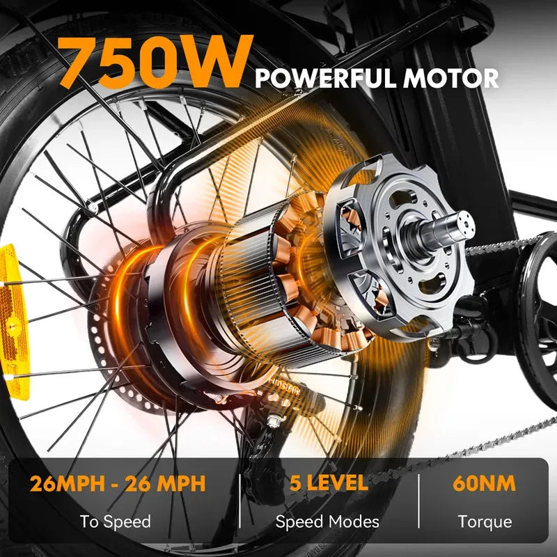 750W motor electric bicycle, 48V-10ah lithium battery outing life travel 20-inch durable urban commuting E-Bike