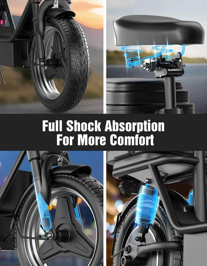 Electric Scooter Adults Seat 600W 22 mph Peak Motor Escooter Foldable 22 Miles,14'' Tires UL 2272 Certified E Scooter