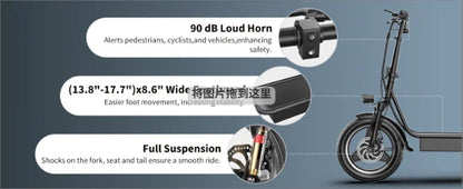 Electric Scooter Adults Seat 600W 22 mph Peak Motor Escooter Foldable 22 Miles,14'' Tires UL 2272 Certified E Scooter